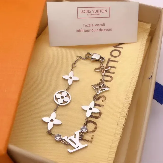 Louis Vuitton Monogram Flower Rose Gold-Tone Enamel and Crystal Charm Bracelet 7