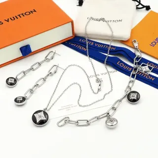 Louis Vuitton Monogram Flower Silver Black Chain-Link Charm Earrings
