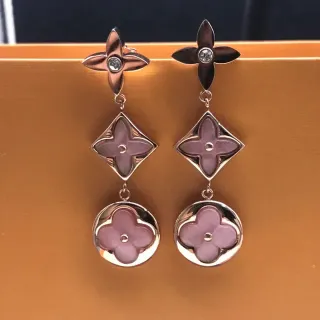 Louis Vuitton Monogram Flower Triple-Tier Purple Stone Earrings