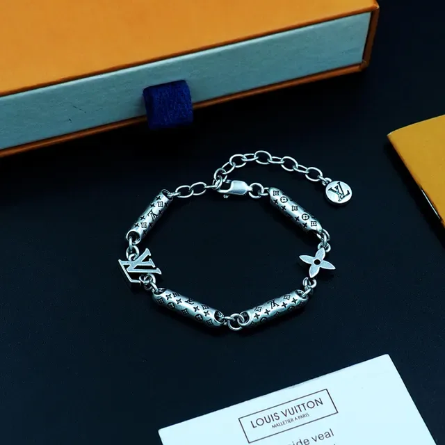 Louis Vuitton Monogram Hardware Silver Black Cylindrical Links Mixed Charm Elements Bracelet 4