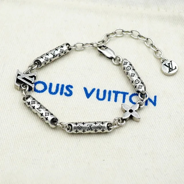 Louis Vuitton Monogram Hardware Silver Black Cylindrical Links Mixed Charm Elements Bracelet 8