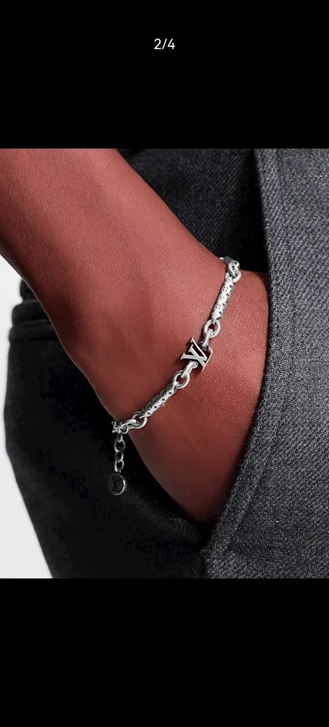 Louis Vuitton Monogram Hardware Silver Black Cylindrical Links Mixed Charm Elements Bracelet 12