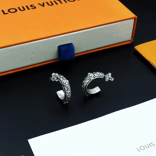Louis Vuitton Monogram Hoop Silver Black Earrings 5
