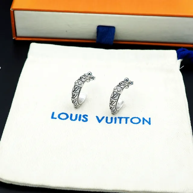 Louis Vuitton Monogram Hoop Silver Black Earrings 6
