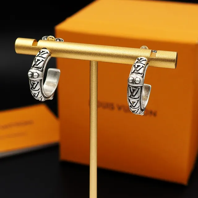 Louis Vuitton Monogram Hoop Silver Black Earrings 8