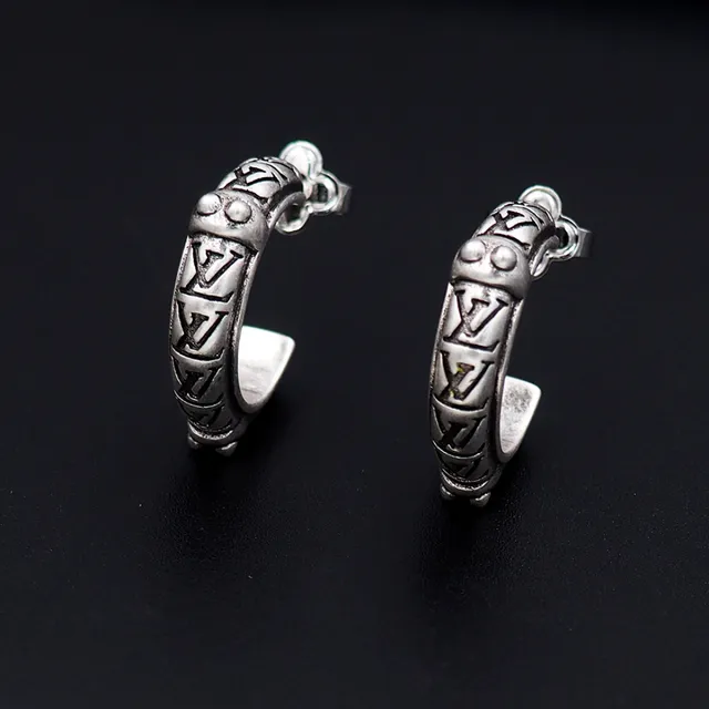 Louis Vuitton Monogram Hoop Silver Black Earrings 9