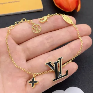 سوار لويس فيتون مونوغرام مجوهرات ذهبي أسود سلسلة مينا LV قلادة