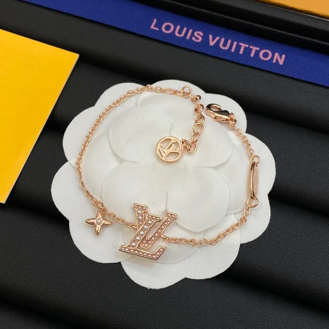 Louis Vuitton Monogram Jewelry Gold White Rose Crystal-Pavé Necklace 5