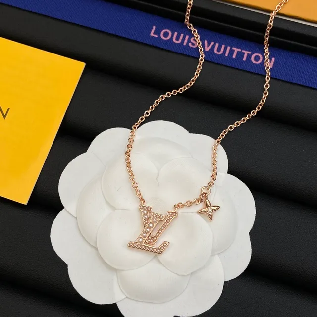 Louis Vuitton Monogram Jewelry Gold White Rose Crystal-Pavé Necklace 6
