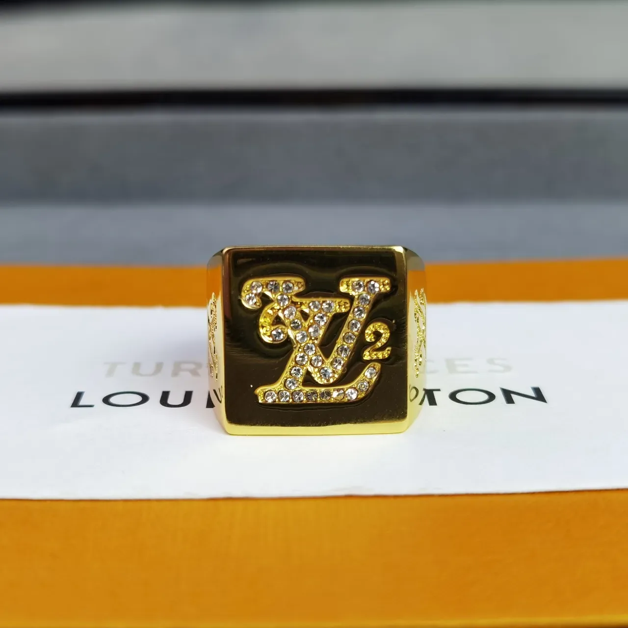 Louis Vuitton Monogram Pavé Square Signet Ring 7