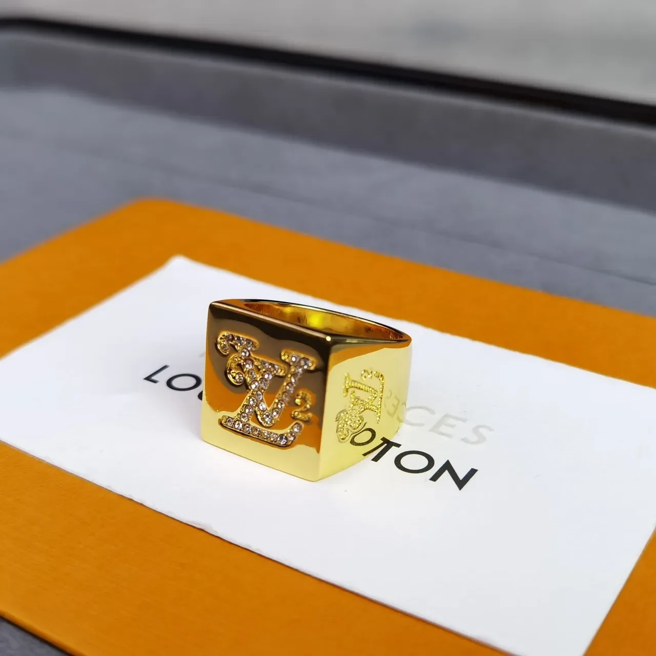 Louis Vuitton Monogram Pavé Square Signet Ring 9