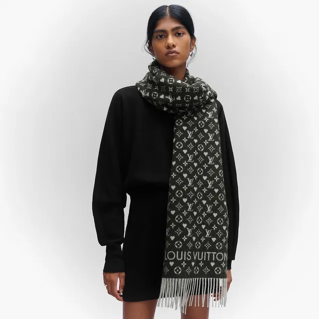 Écharpe Louis Vuitton Monogram réversible noire et blanche en cachemire 3
