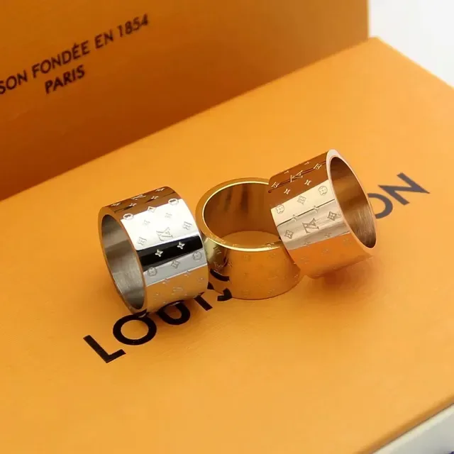 Louis Vuitton Monogram Ring Silver Gold Cylindrical Ring 2