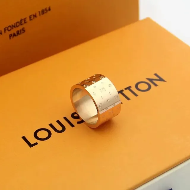 Louis Vuitton Monogram Ring Silver Gold Cylindrical Ring 3