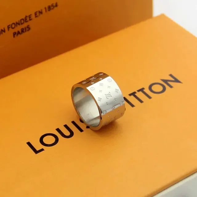 Louis Vuitton Monogram Ring Silver Gold Cylindrical Ring 4
