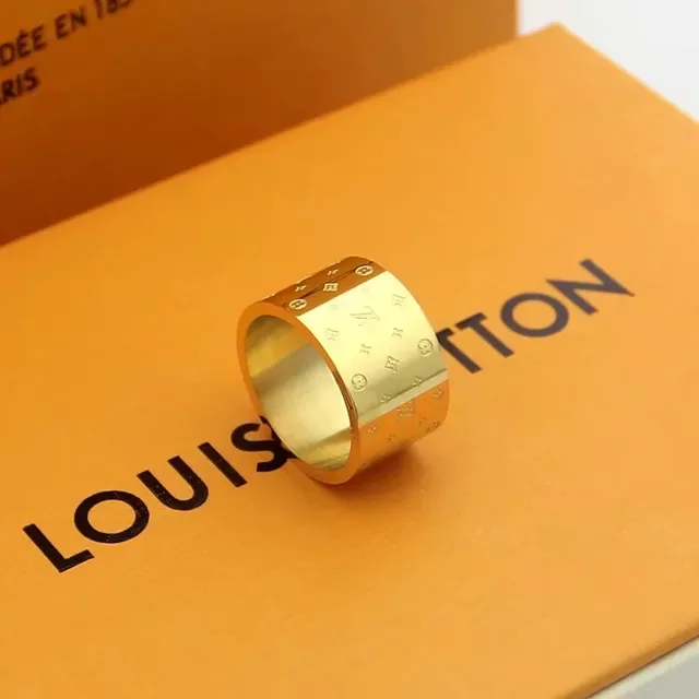 Louis Vuitton Monogram Ring Silver Gold Cylindrical Ring 5