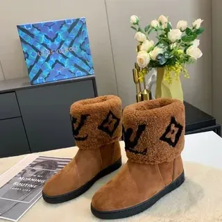 Louis Vuitton Monogram Shearling Boots Brown Black Ankle Boots