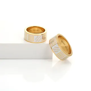 Louis Vuitton Monogram Stripes Gold and White Enamel Ring