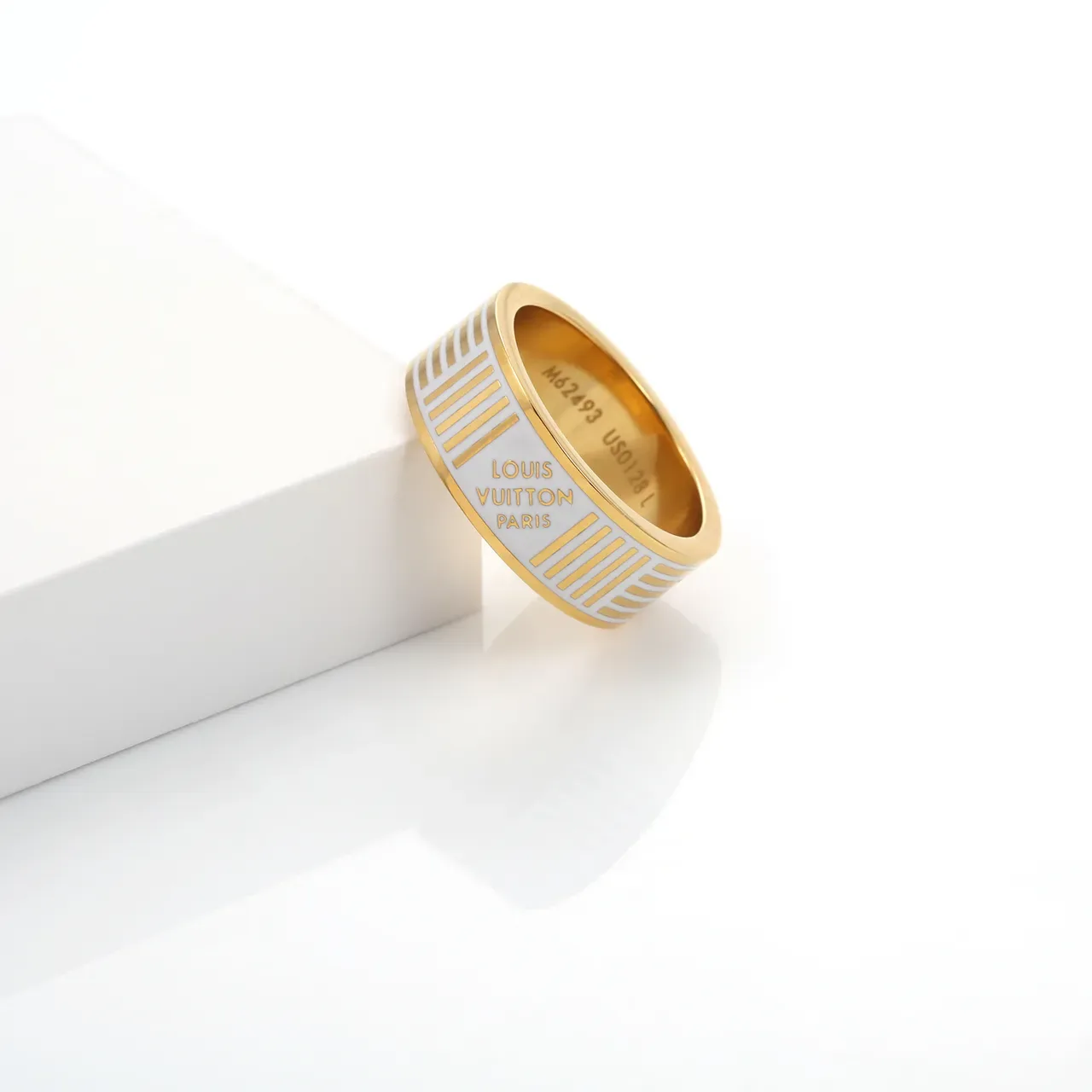 Louis Vuitton Monogram Stripes Gold and White Enamel Ring 5