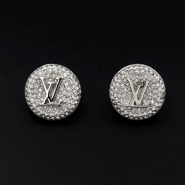 Louis Vuitton Monogram Stud Earring Silver Gold Circular Pavé-Crystal Earrings 2
