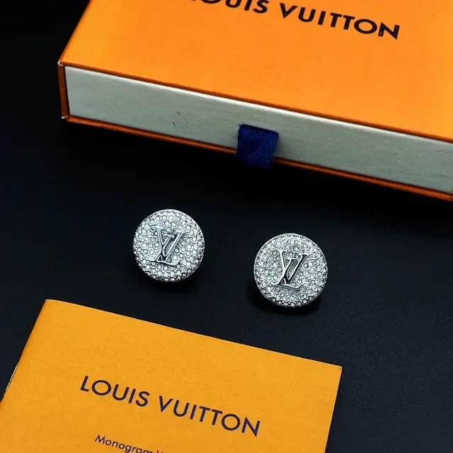 Louis Vuitton Monogram Stud Earring Silver Gold Circular Pavé-Crystal Earrings 3