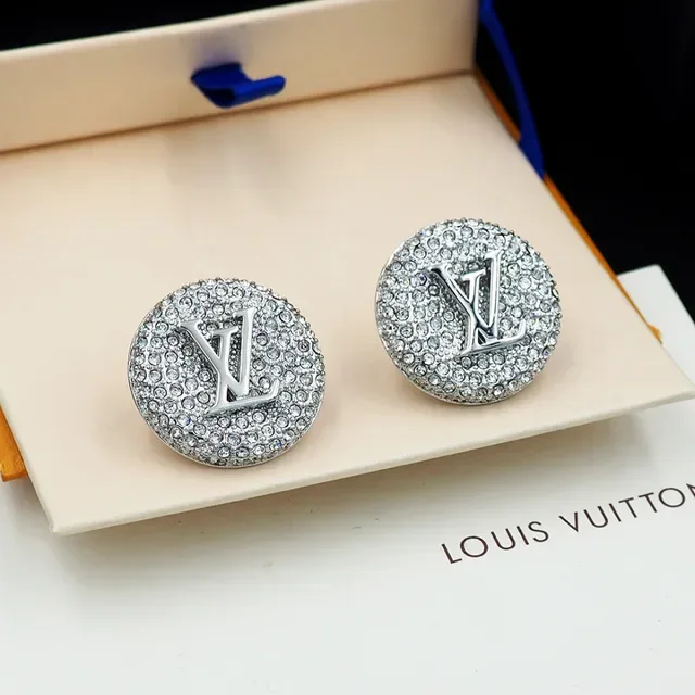 Louis Vuitton Monogram Stud Earring Silver Gold Circular Pavé-Crystal Earrings 4