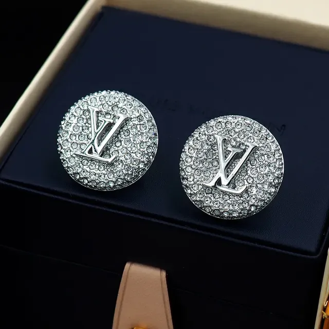 Louis Vuitton Monogram Stud Earring Silver Gold Circular Pavé-Crystal Earrings 5
