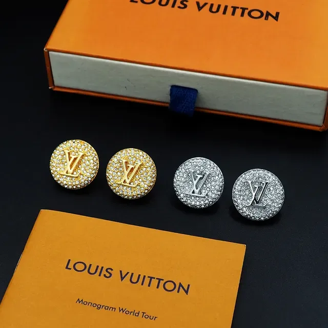 Louis Vuitton Monogram Stud Earring Silver Gold Circular Pavé-Crystal Earrings 6