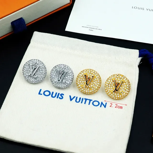 Louis Vuitton Monogram Stud Earring Silver Gold Circular Pavé-Crystal Earrings 8
