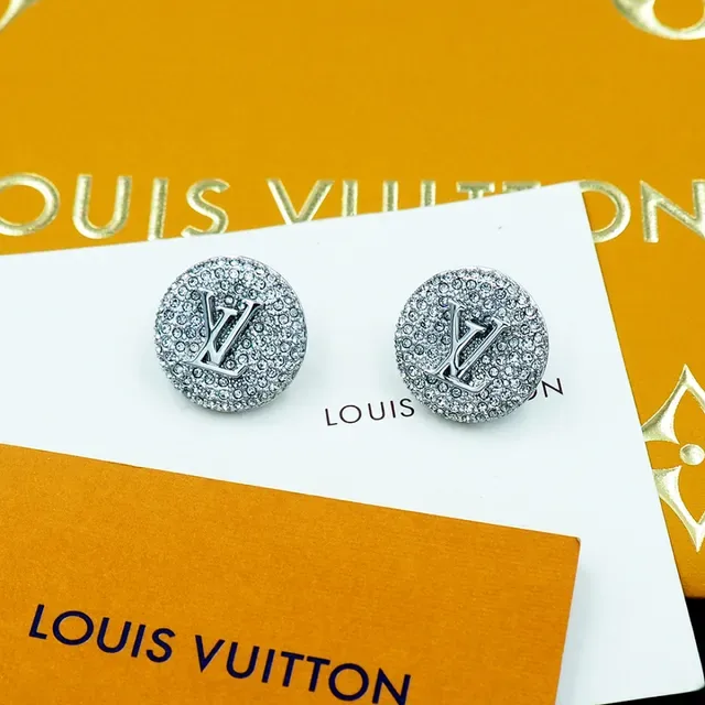 Louis Vuitton Monogram Stud Earring Silver Gold Circular Pavé-Crystal Earrings 9