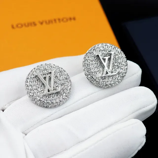 Louis Vuitton Monogram Stud Earring Silver Gold Circular Pavé-Crystal Earrings 10