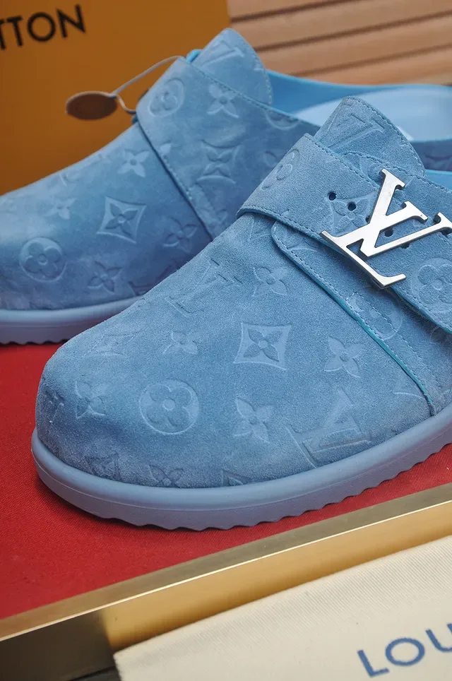 Louis Vuitton Mule Blue Monogrammed Suede Buckle Strap Casual Shoes 2