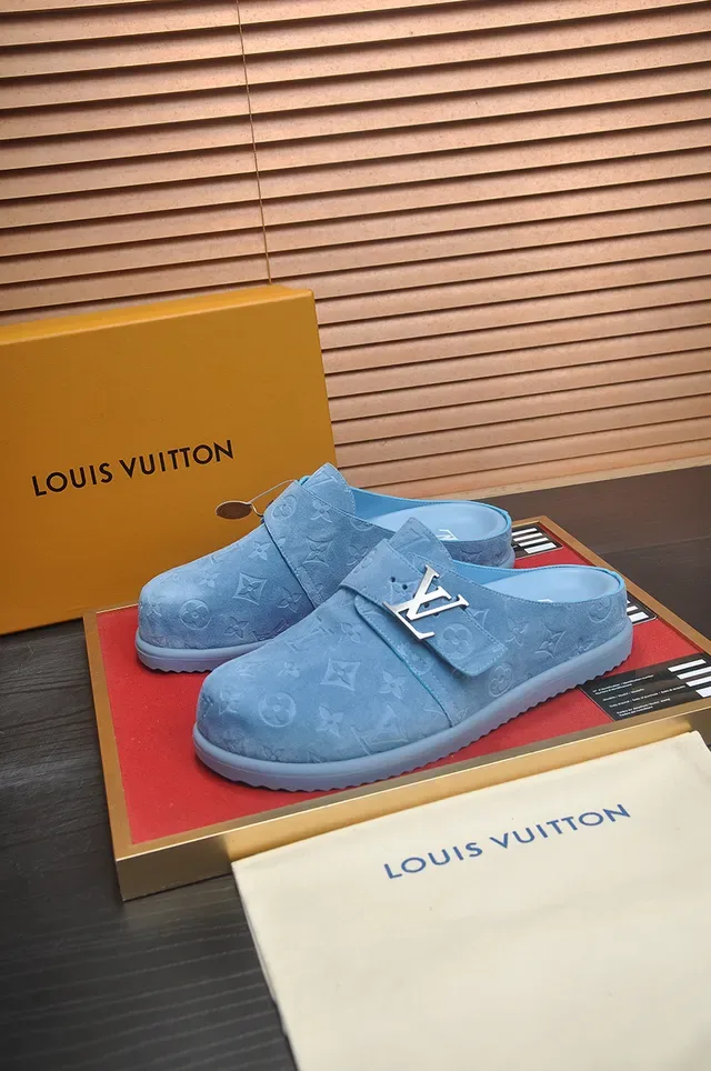 Louis Vuitton Mule Blue Monogrammed Suede Buckle Strap Casual Shoes 4