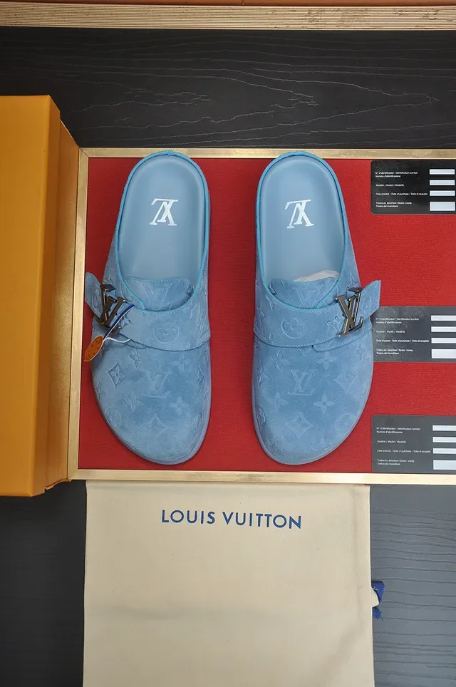 Louis Vuitton Mule Blue Monogrammed Suede Buckle Strap Casual Shoes 5