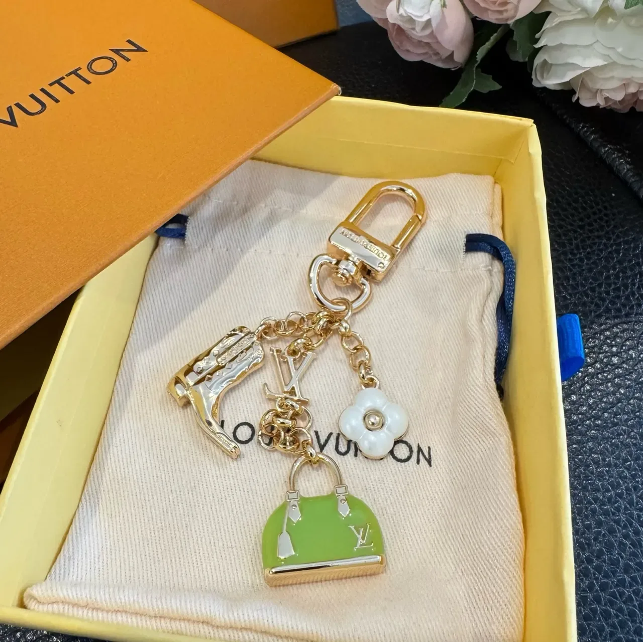 Louis Vuitton Multi Charm Green Gold Metal Enamel Handbag 5