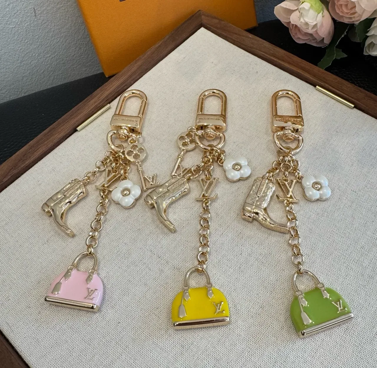 Louis Vuitton Multi Charm Green Gold Metal Enamel Handbag 6