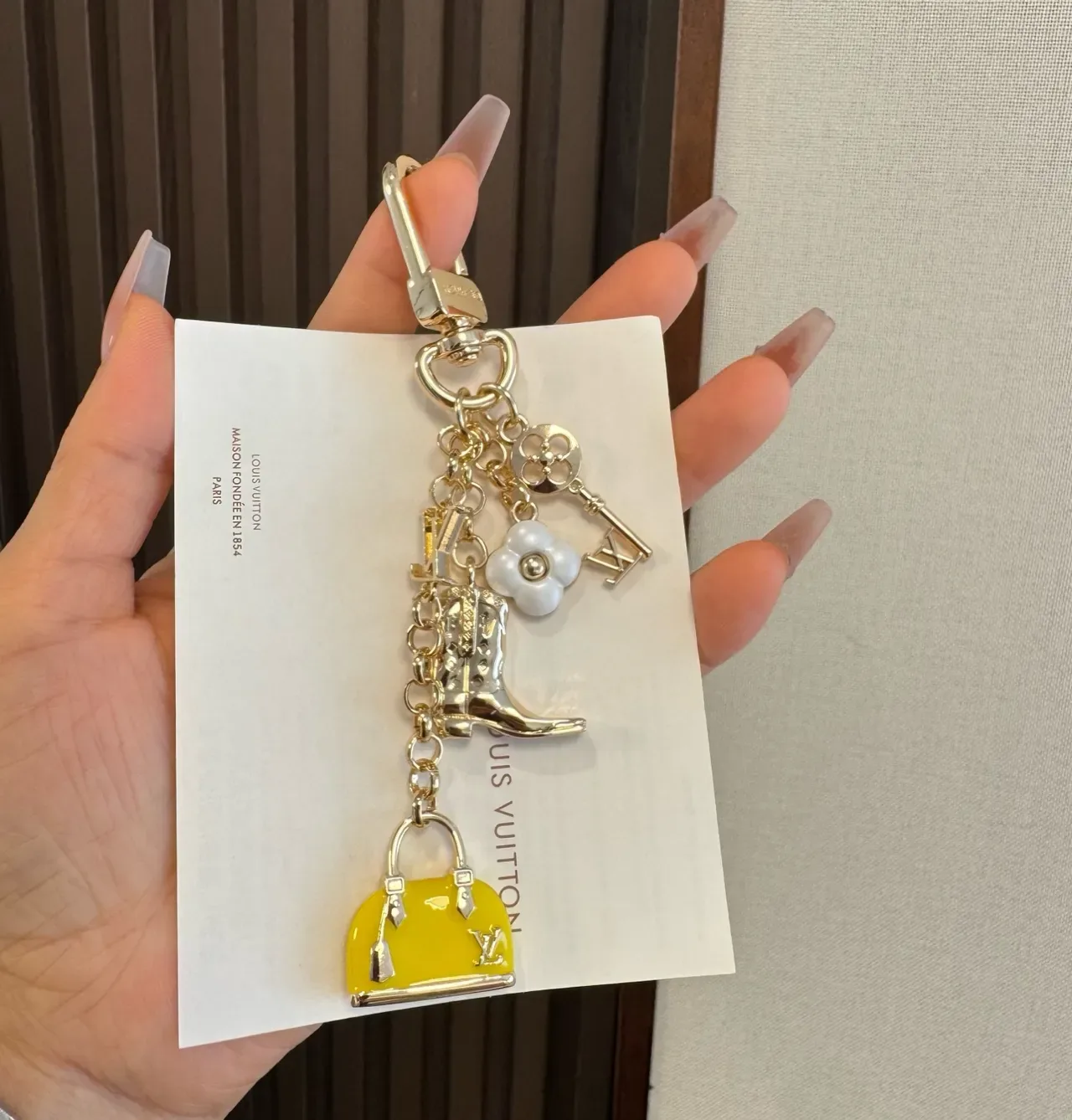Louis Vuitton Multi-Charm Keyring Gold Yellow Metal Enamel Bag Bracelet 5