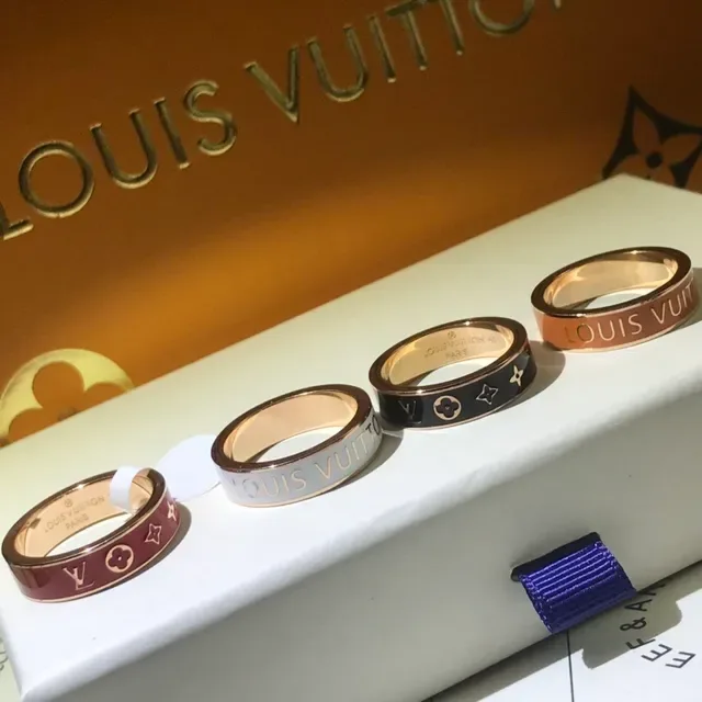Louis Vuitton Multicolor Gold Enameled Band Logo-Engraved Ring 5