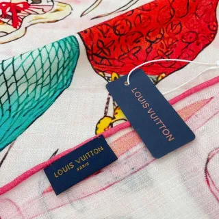 Louis Vuitton de varios colores impresión ilustrativa bufanda de seda