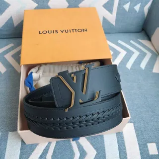 Louis Vuitton Navy Gold Braided Strap Oversized LV Monogram Buckle Leather Belt