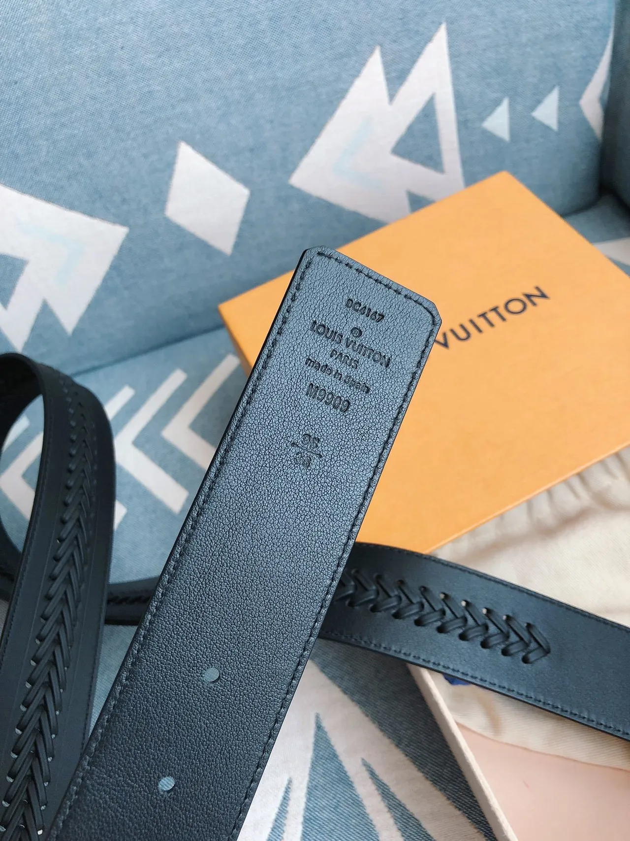 Louis Vuitton Navy Gold Braided Strap Oversized LV Monogram Buckle Leather Belt 4