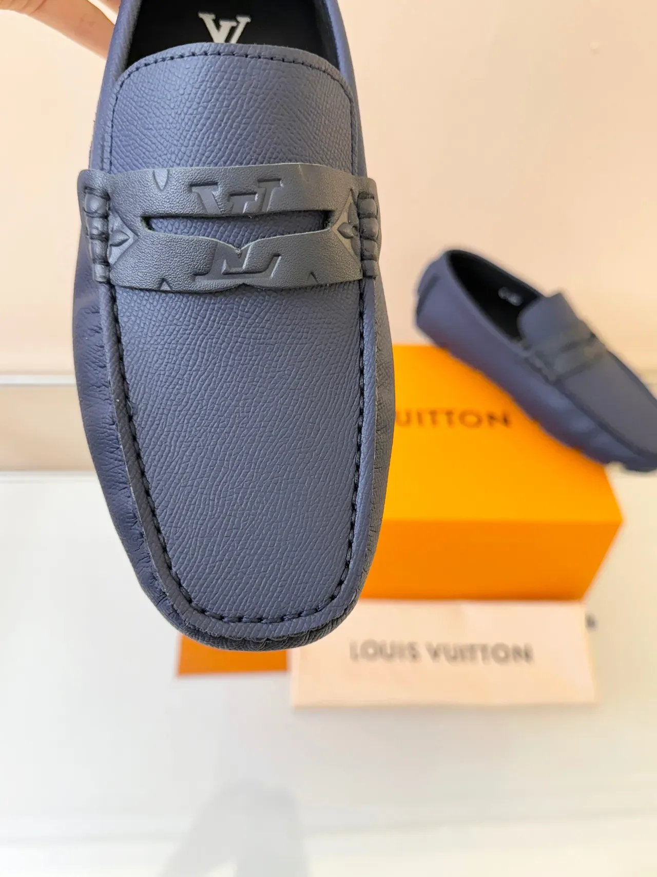 Louis Vuitton Navy Textured Leather Monogrammed Strap Loafer 3