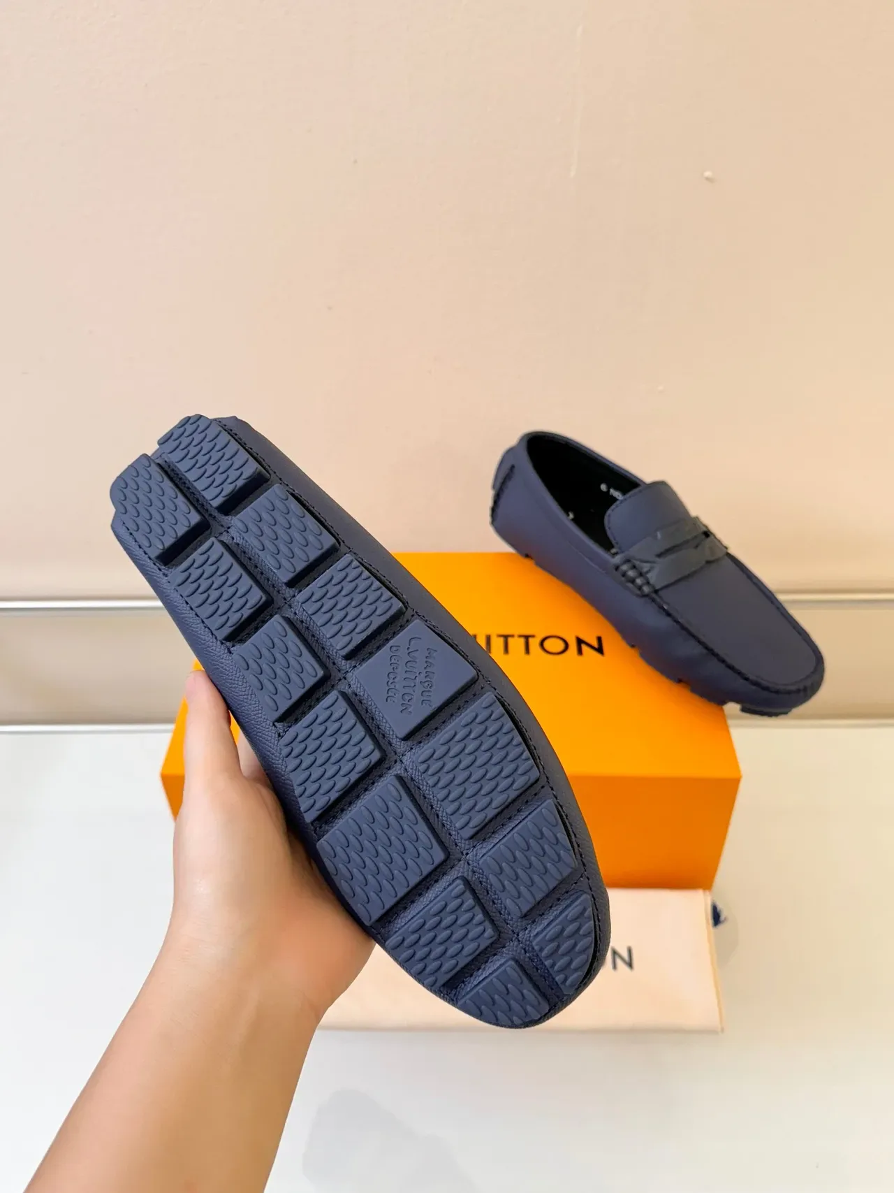 Louis Vuitton Navy Textured Leather Monogrammed Strap Loafer 5