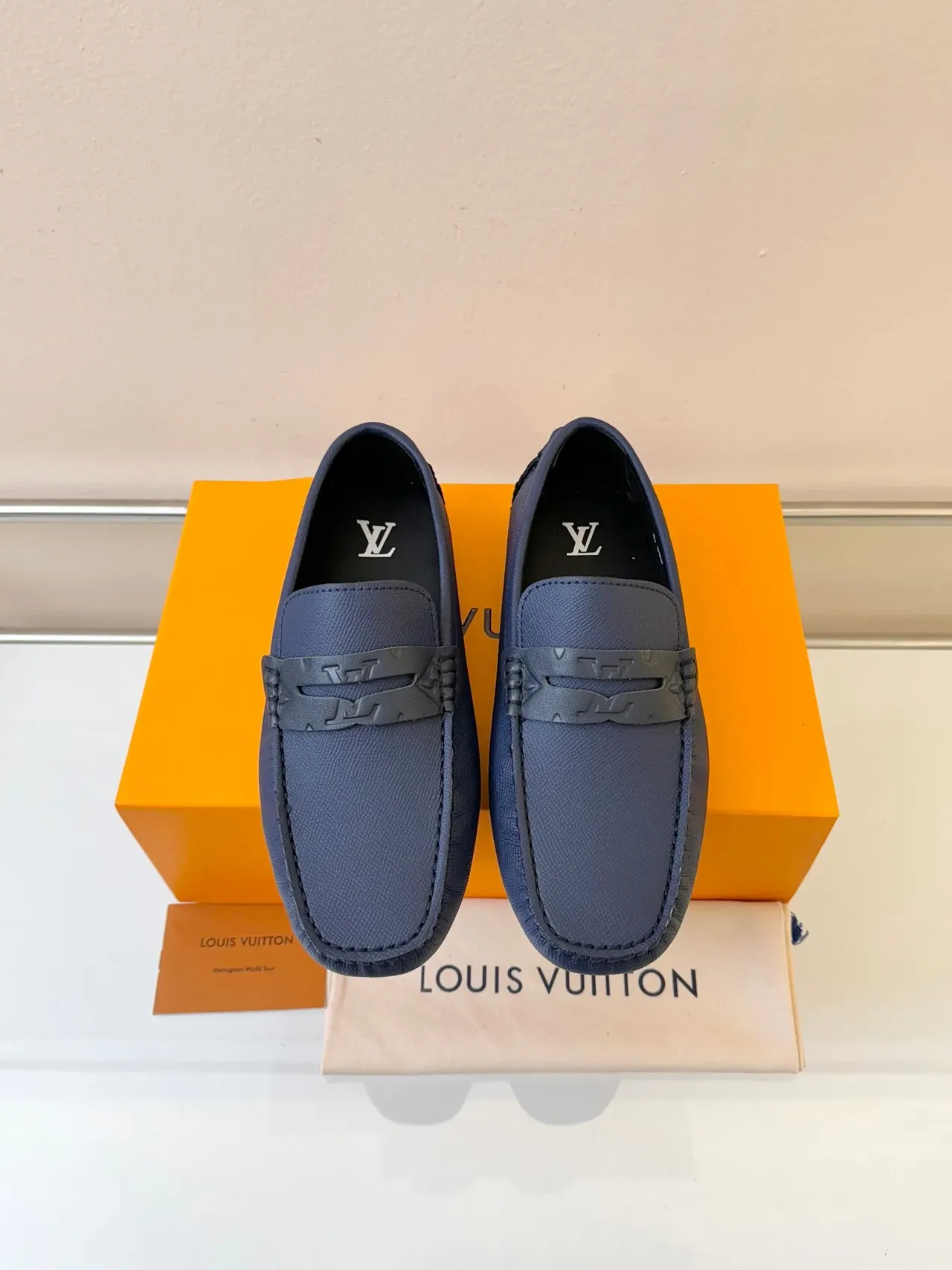 Louis Vuitton Navy Textured Leather Monogrammed Strap Loafer 6