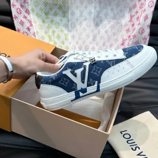 Louis Vuitton Navy White Monogram Denim Upper Oversized LV Logo Lifestyle Sneakers