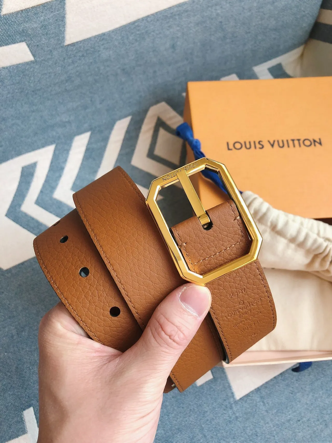 Louis Vuitton Octagon Belt তান চামড়া সোনার বাকল চামড়া বেল্ট 2