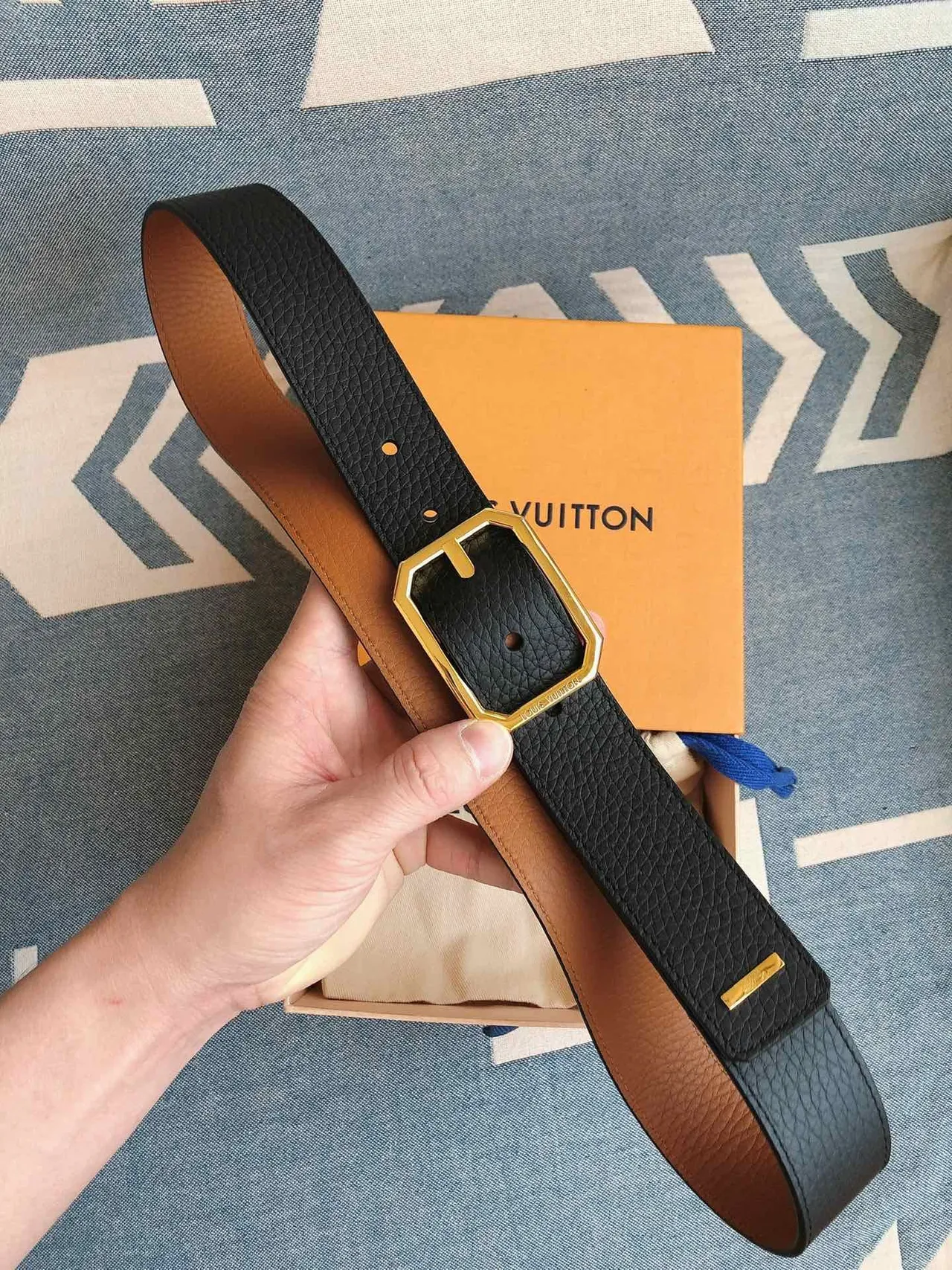 Louis Vuitton Octagon Belt তান চামড়া সোনার বাকল চামড়া বেল্ট 4