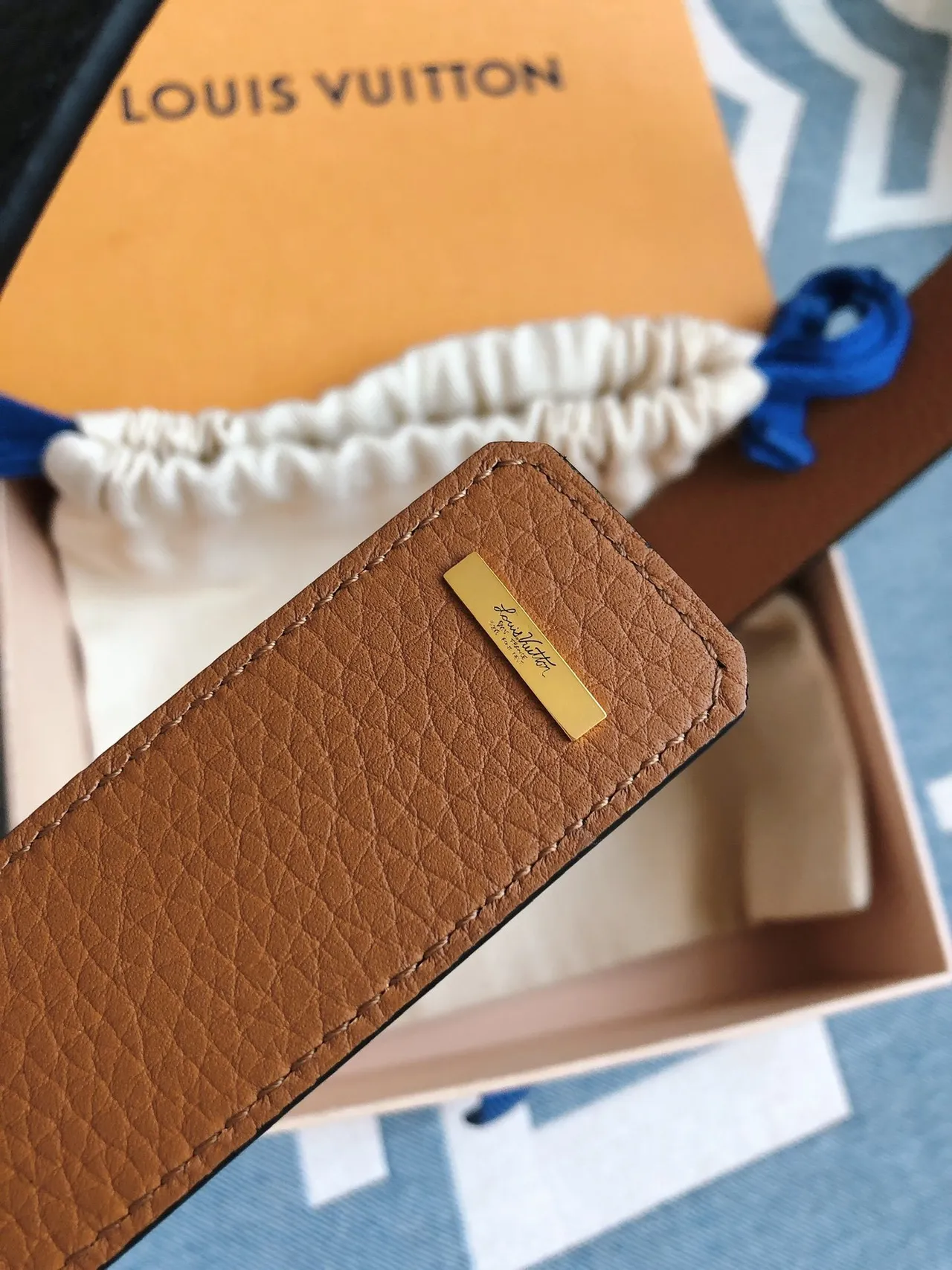 Louis Vuitton Octagon Belt তান চামড়া সোনার বাকল চামড়া বেল্ট 5
