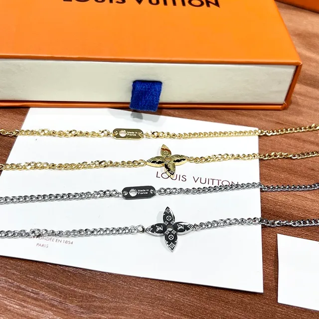 Louis Vuitton Padlock Necklace Brown Monogram Leather Silver and Gold Tone Necklaces 2