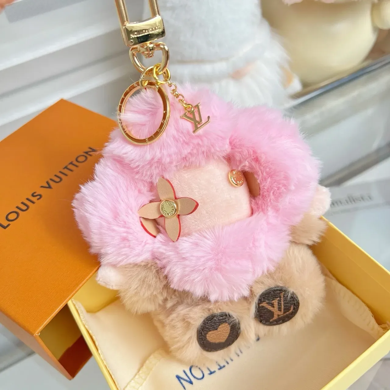 Louis Vuitton Pink Beige Plush Fur Character-Shaped Crossbody Bag 4